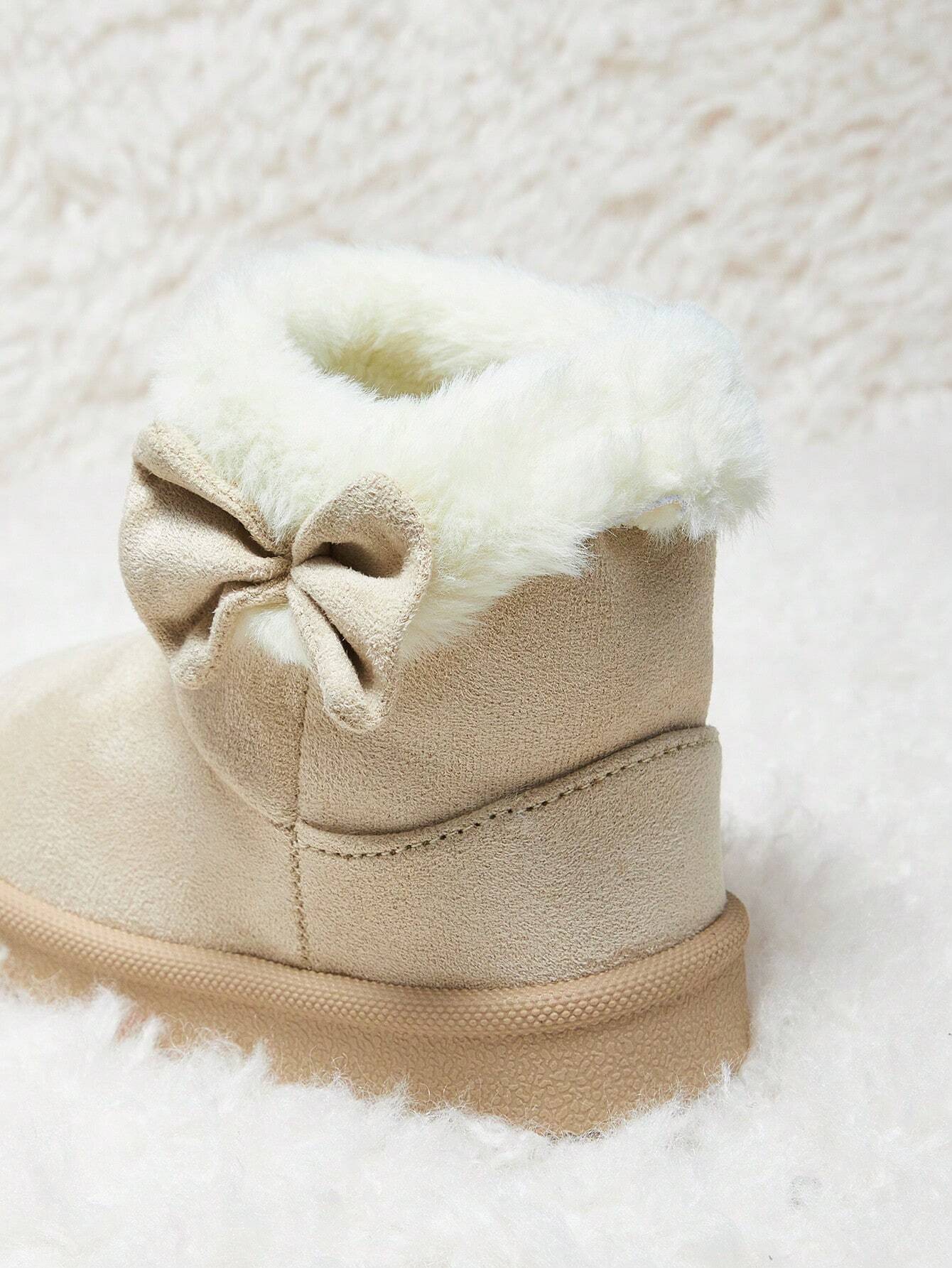 Cozy Pixies 1 Pair Beige Baby Girl Bowknot Fluffy Fashion Trend Warm Cute Comfortable Casual Sports Snow Boots