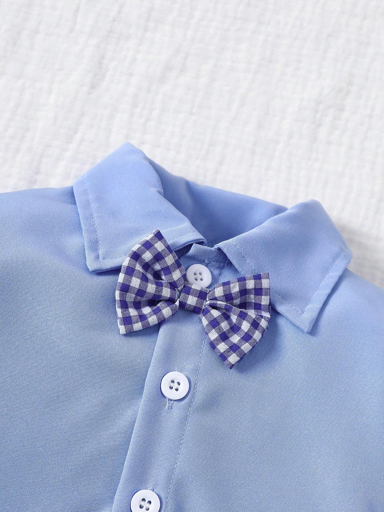 Button Front Long Sleeve Collar Shirt & Bib Overalls Suit