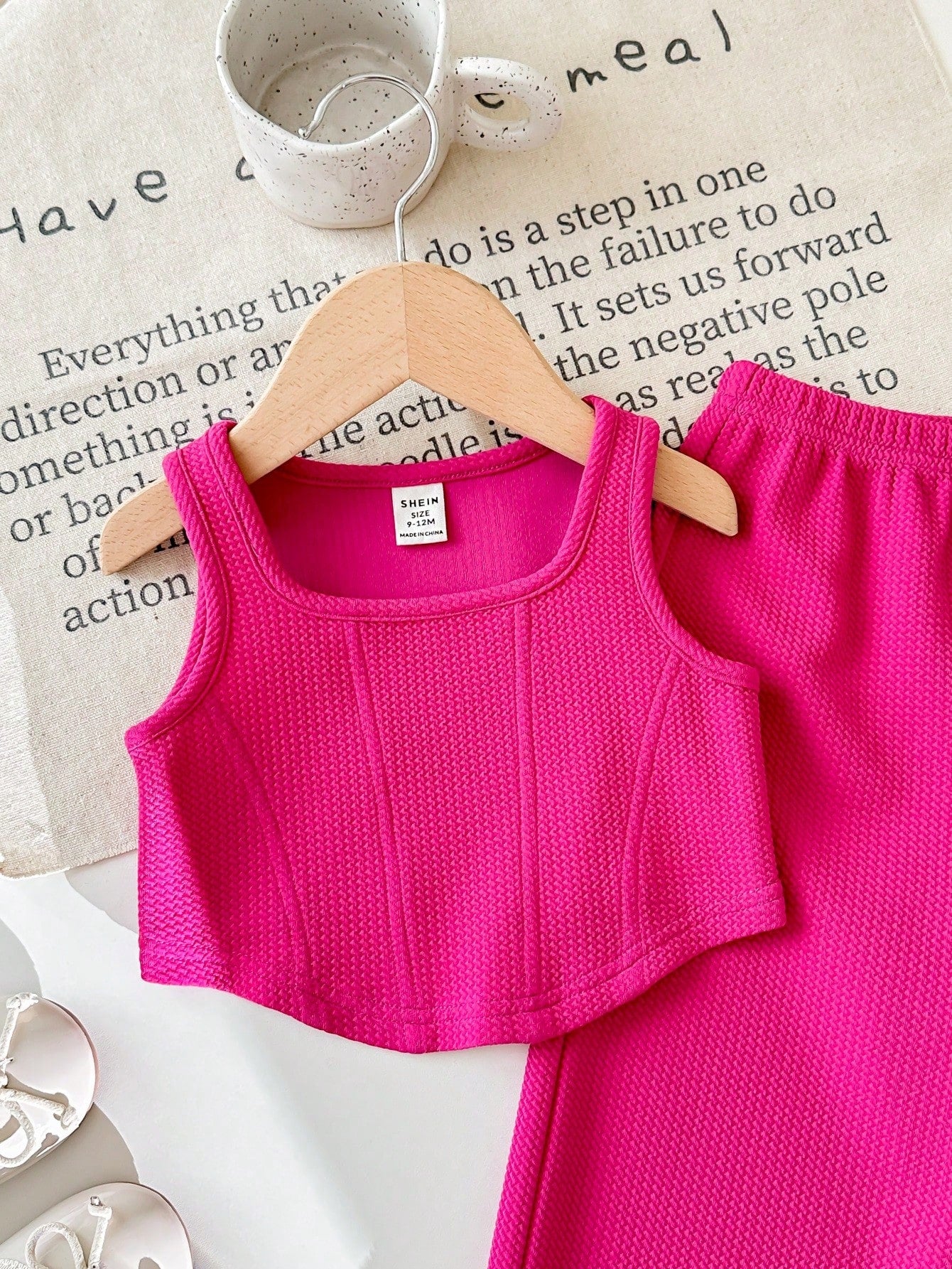 Babygirl Cute Knit Pink Tank Top And Elastic Waist Pants 2-Piece Set