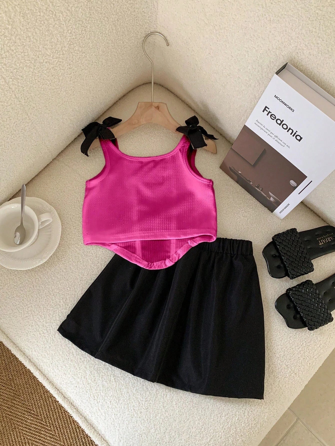 Elegant Ballet Style Camisole Top With Square Collar And Flounced Hem, Paired With Pleated Skirt