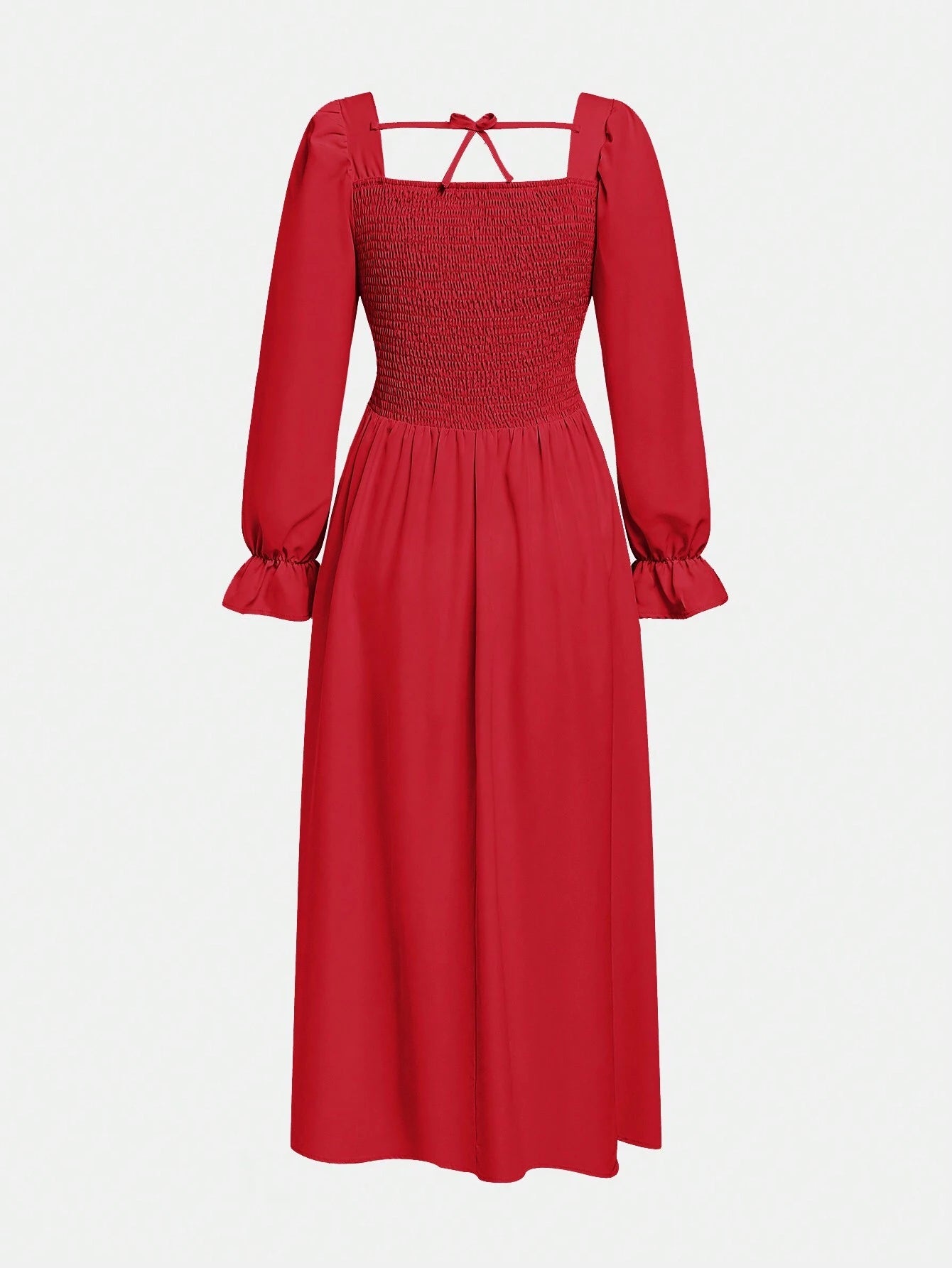 Teen Girl Gothic Style Long Sleeve Long Dress With Square Neckline Waist Cinched