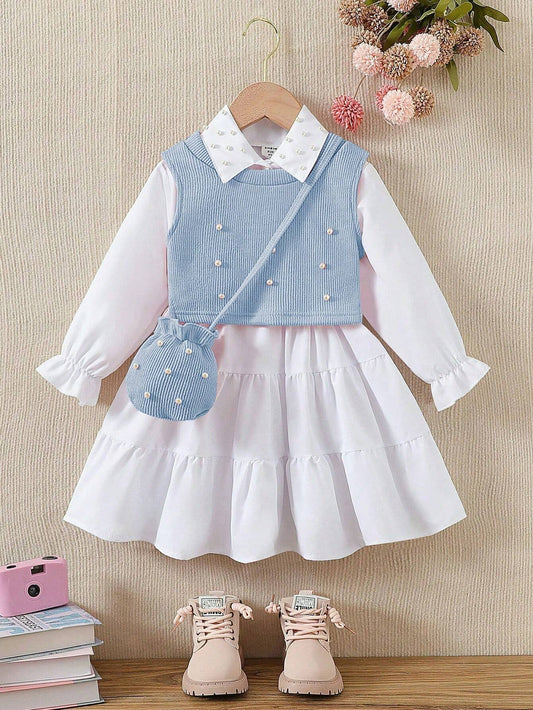 3pcs Young Girl Fashion Elegant Outfit Set Blue