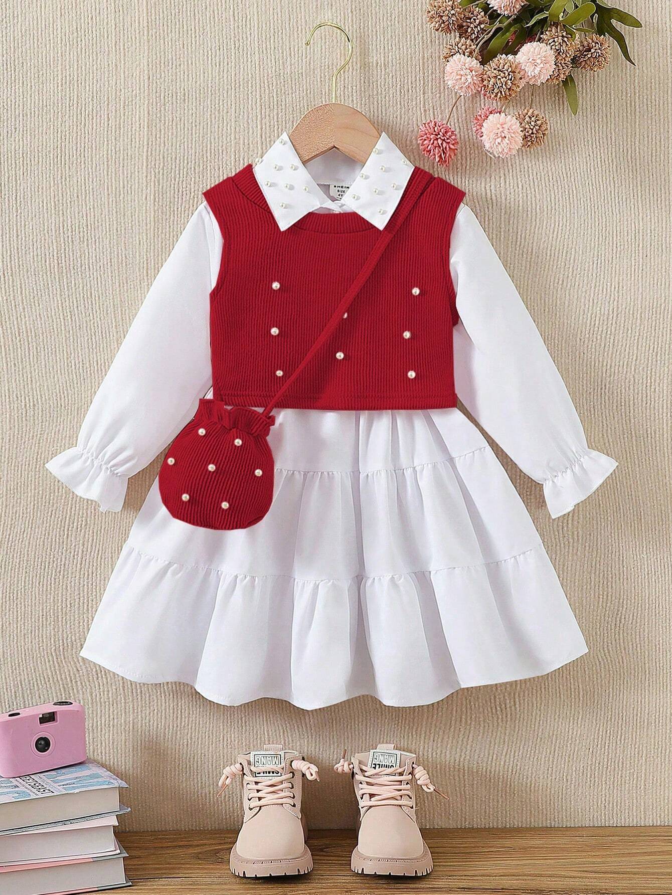 3pcs Young Girl Fashion Elegant Outfit Set Red