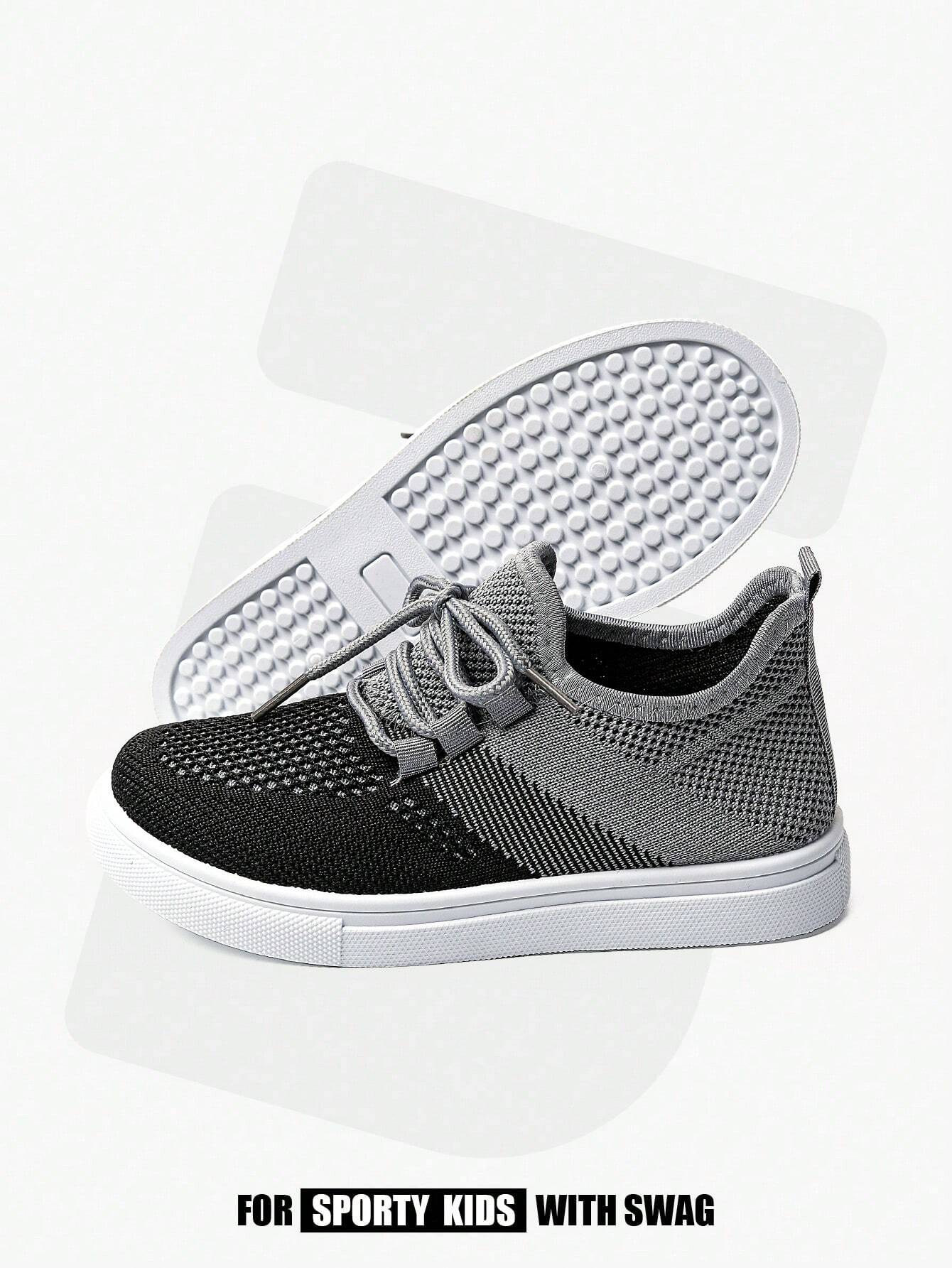 4 Season All-Match Kids Breathable Lace-Up Color Blocking Flat Casual Sneakers Black