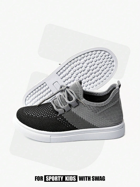 4 Season All-Match Kids Breathable Lace-Up Color Blocking Flat Casual Sneakers Black