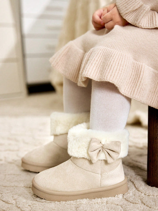Cozy Pixies Beige Baby Girl Bowknot Fluffy Fashion Warm Cute Comfortable