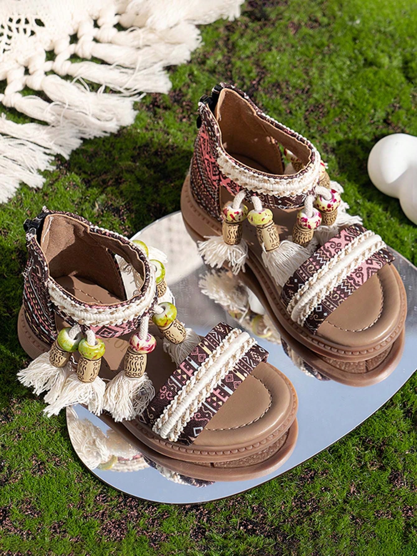 Fashion Princess Style Print Tassel Soft Bottom Student Roman Sandals