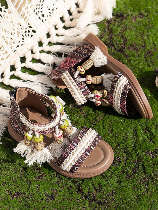 Fashion Princess Style Print Tassel Soft Bottom Student Roman Sandals