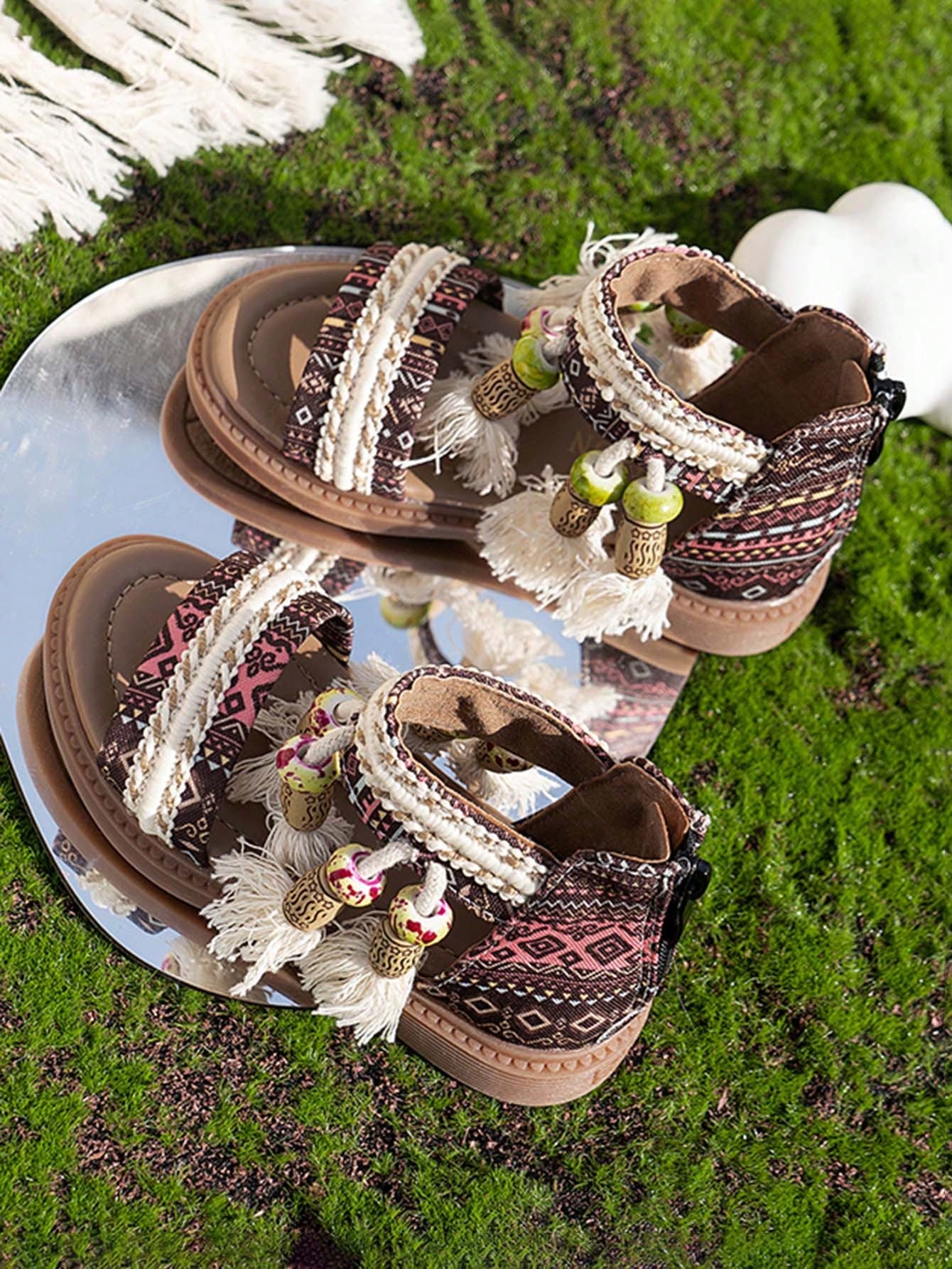 Fashion Princess Style Print Tassel Soft Bottom Student Roman Sandals