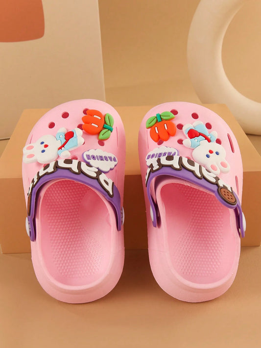 Casual Breathable Girls' Clogs With Cute Cartoon Accessories Pink