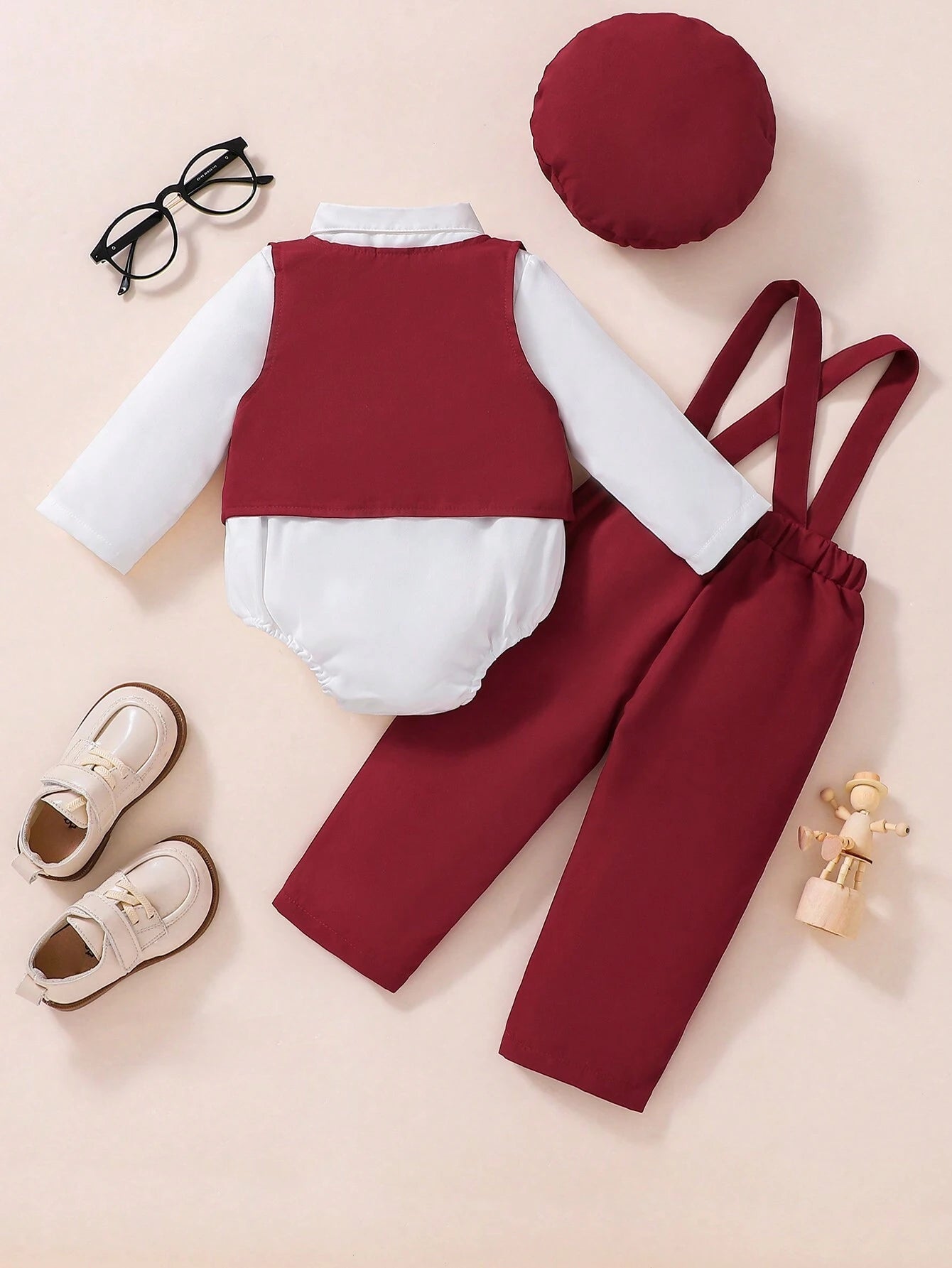 Multiple Pieces Baby Boy's Gentleman Style Buttoned Shirt With Bowtie, Suspender & Long Pants