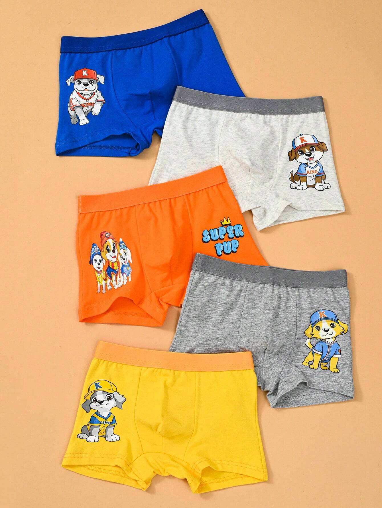 Young Boys Minimalist Stylish Cool Cute Dog Print Pattern Comfortable Boxer Briefs Multicolor
