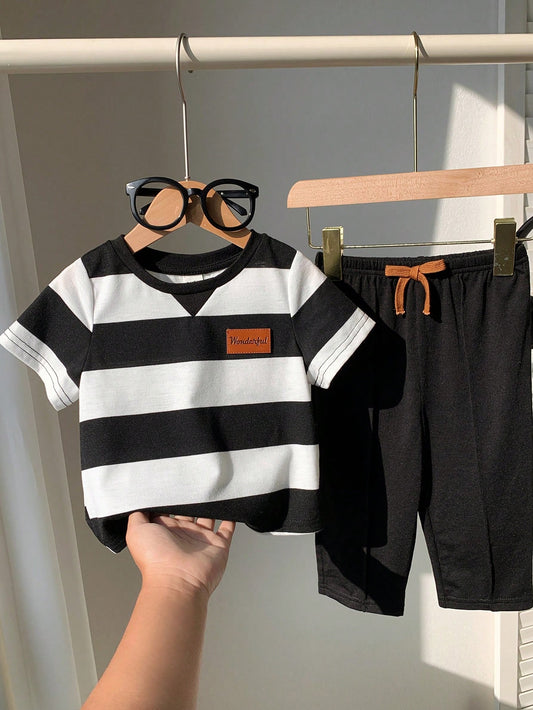2pcs Baby Boy/Girl Cute Striped Short Sleeve T-Shirt And Elastic Waist Pants