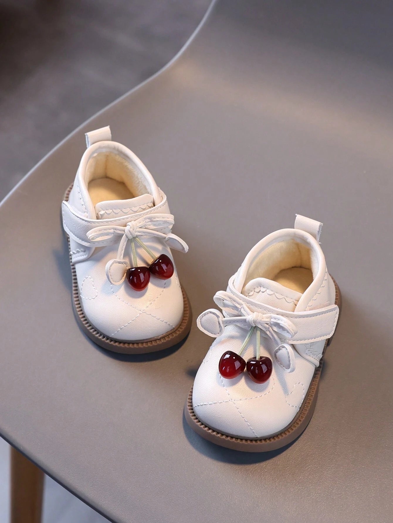 1 Pair Girls Bow-Knot Cherry Princess Shoes, PU Leather Waterproof Children Leather Boots