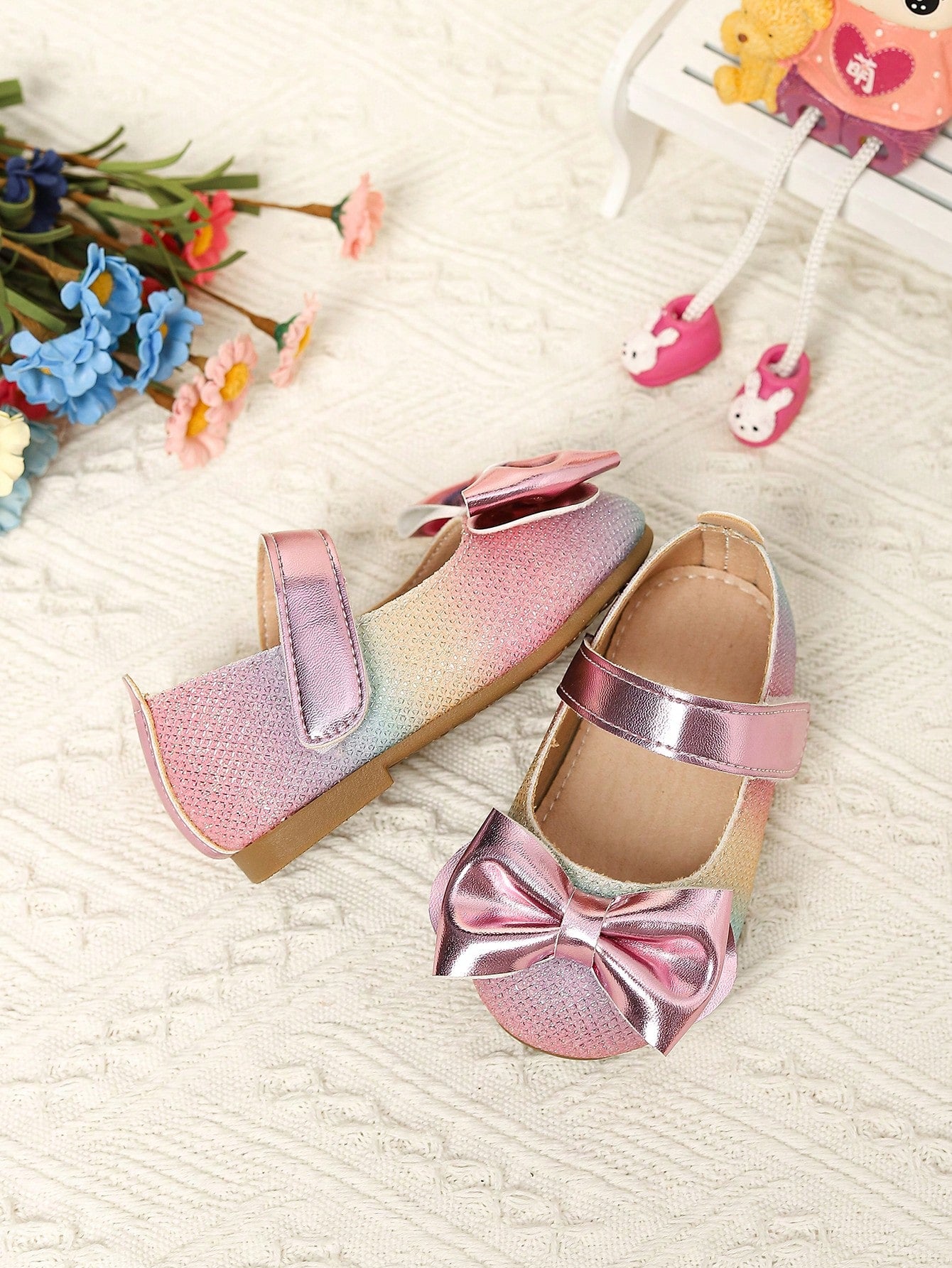 1 Pair Soft Bottom Toddler Girls' Bow Decor Shoes