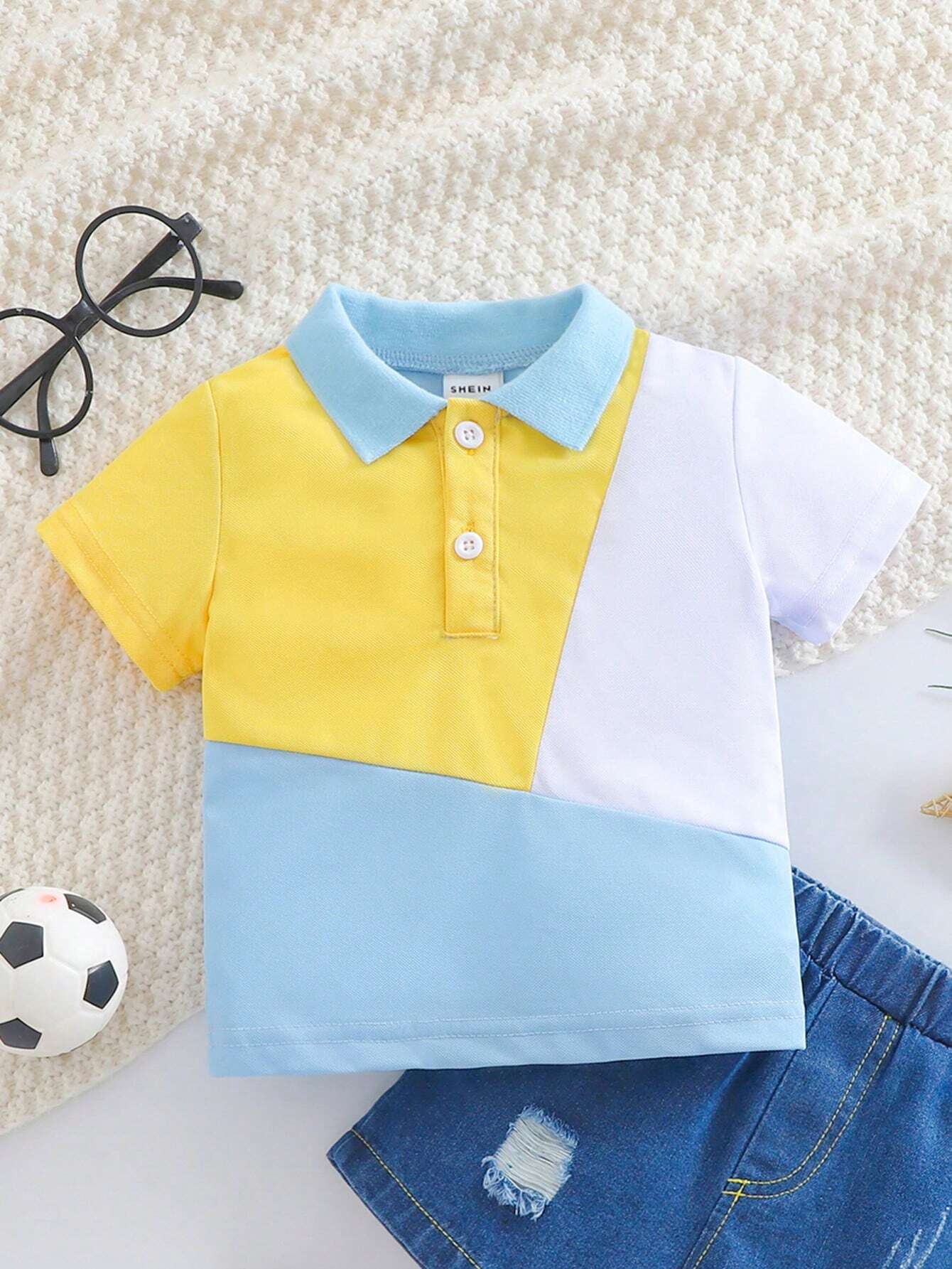 Baby Boy Casual Asymmetric Color Block Top Multicolor