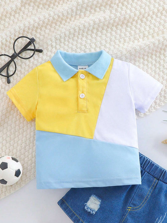 Baby Boy Casual Asymmetric Color Block Top Multicolor