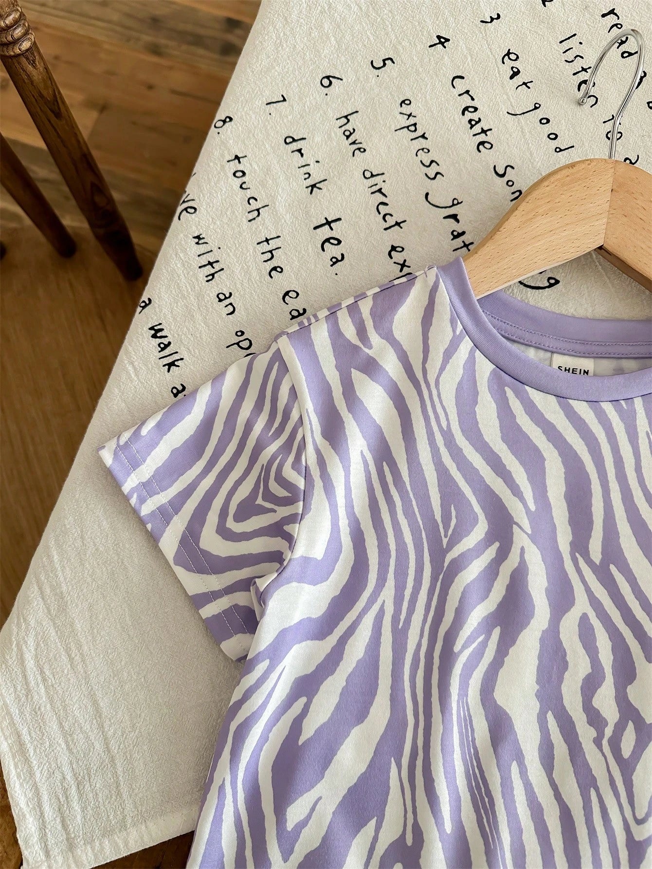 Cute Knit Purple Zebra Stripe Short Sleeve T-Shirt & Elastic Waist Pants