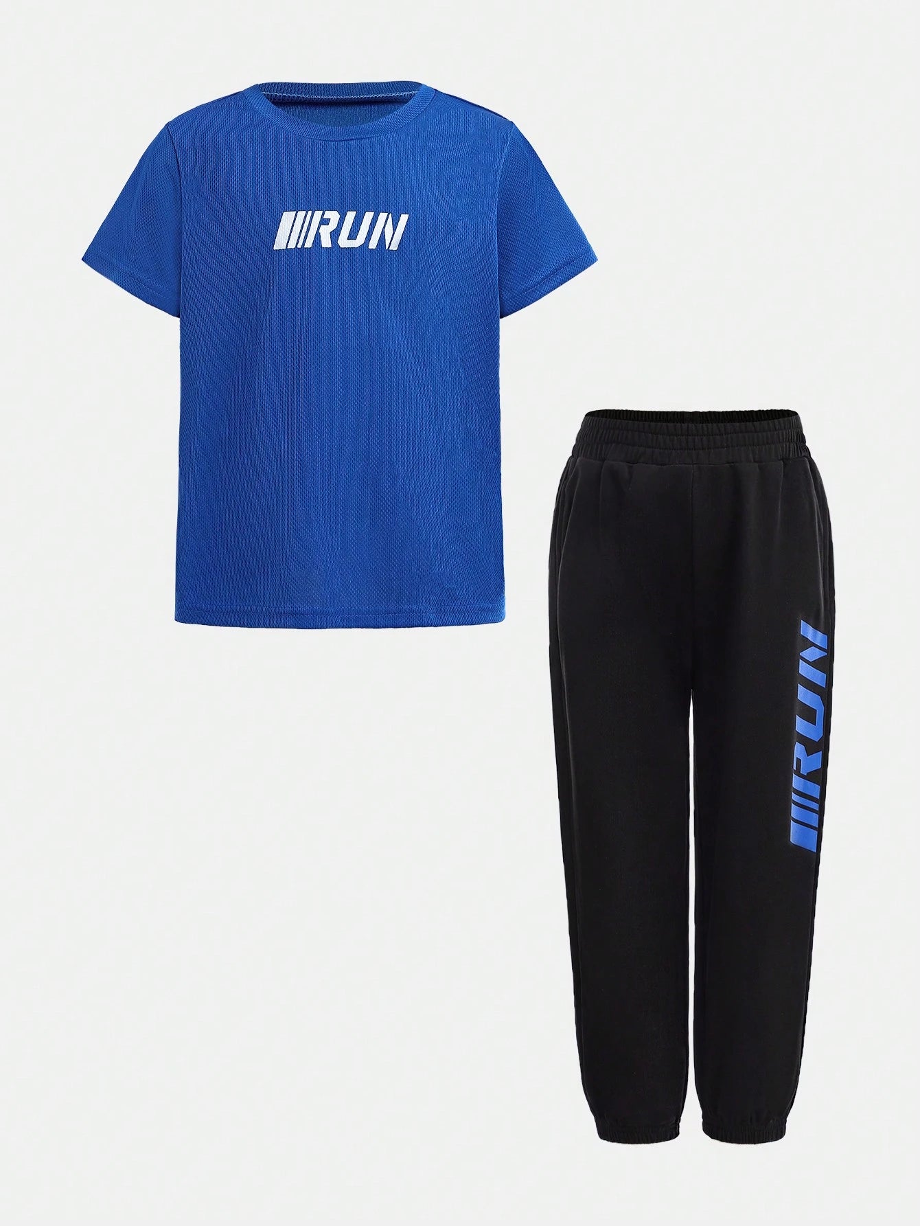 4T Boys' Outfit Set: Round Neck Short Sleeve Top And Black Breathable Sweat-Wicking Workout Pants
