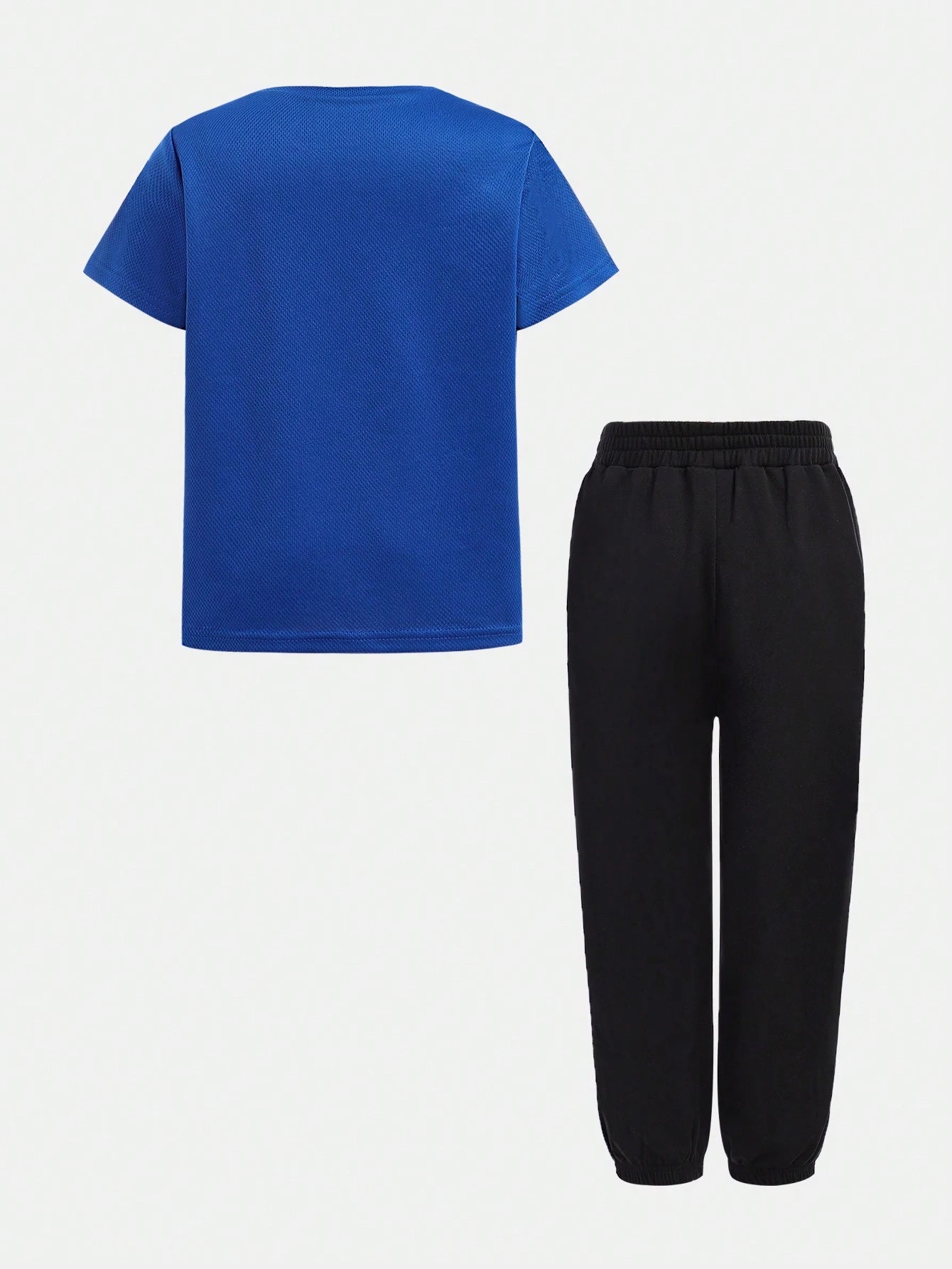 4T Boys' Outfit Set: Round Neck Short Sleeve Top And Black Breathable Sweat-Wicking Workout Pants