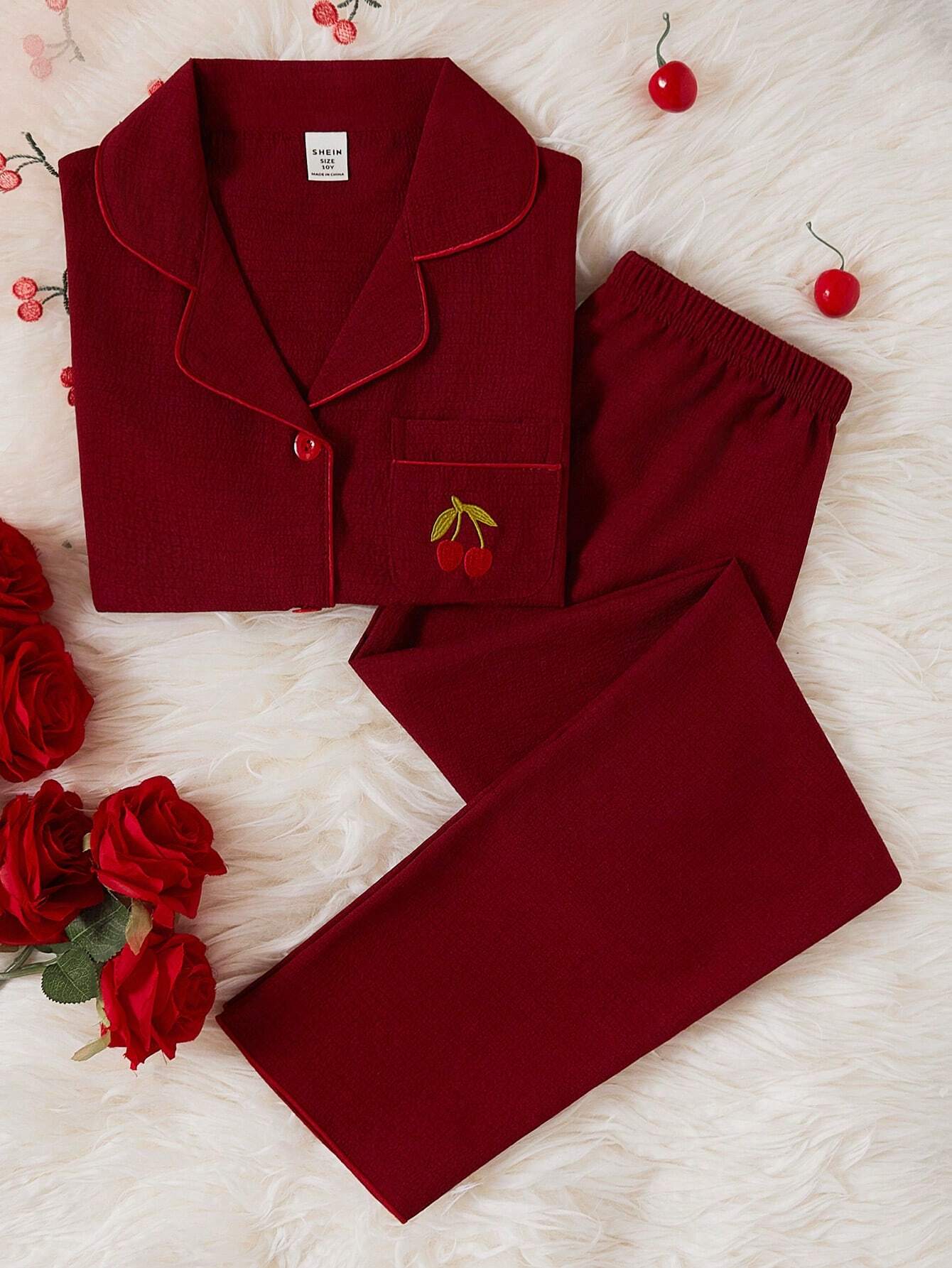 Girls Pajamas 2pcs/Set Burgundy
