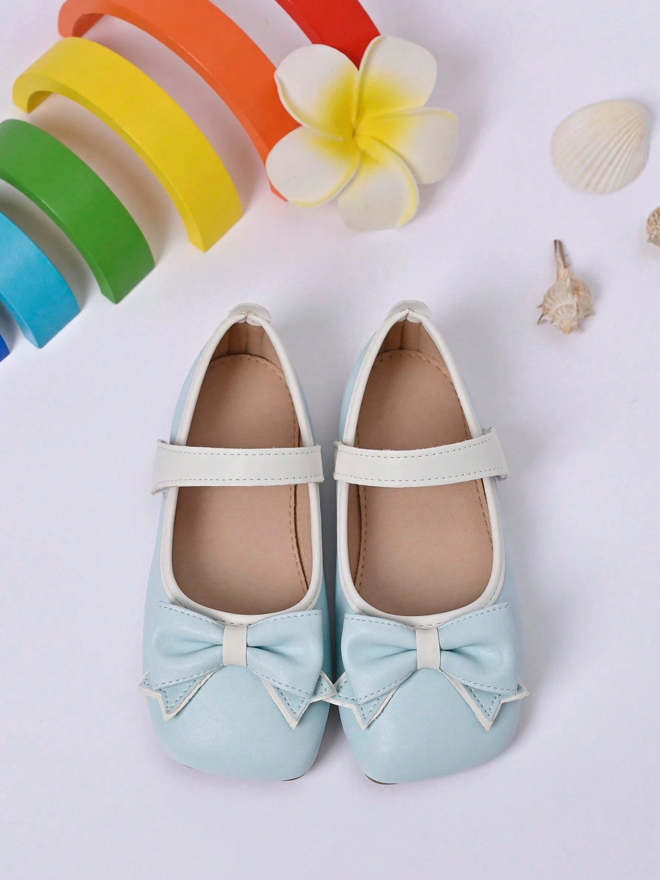 Girls Bow Decor Square Toe Mary Jane Flats Baby Blue