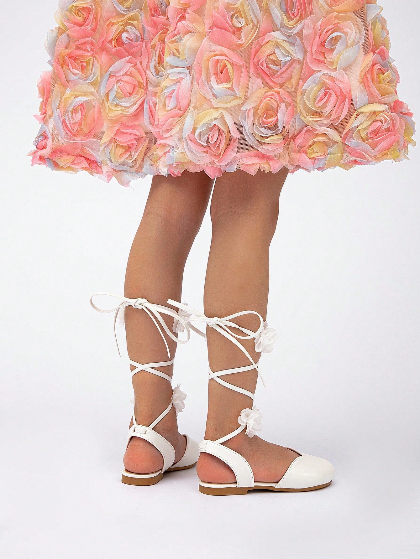 Girls Princess Style Ribbon Tie Round Toe Flat Shoes