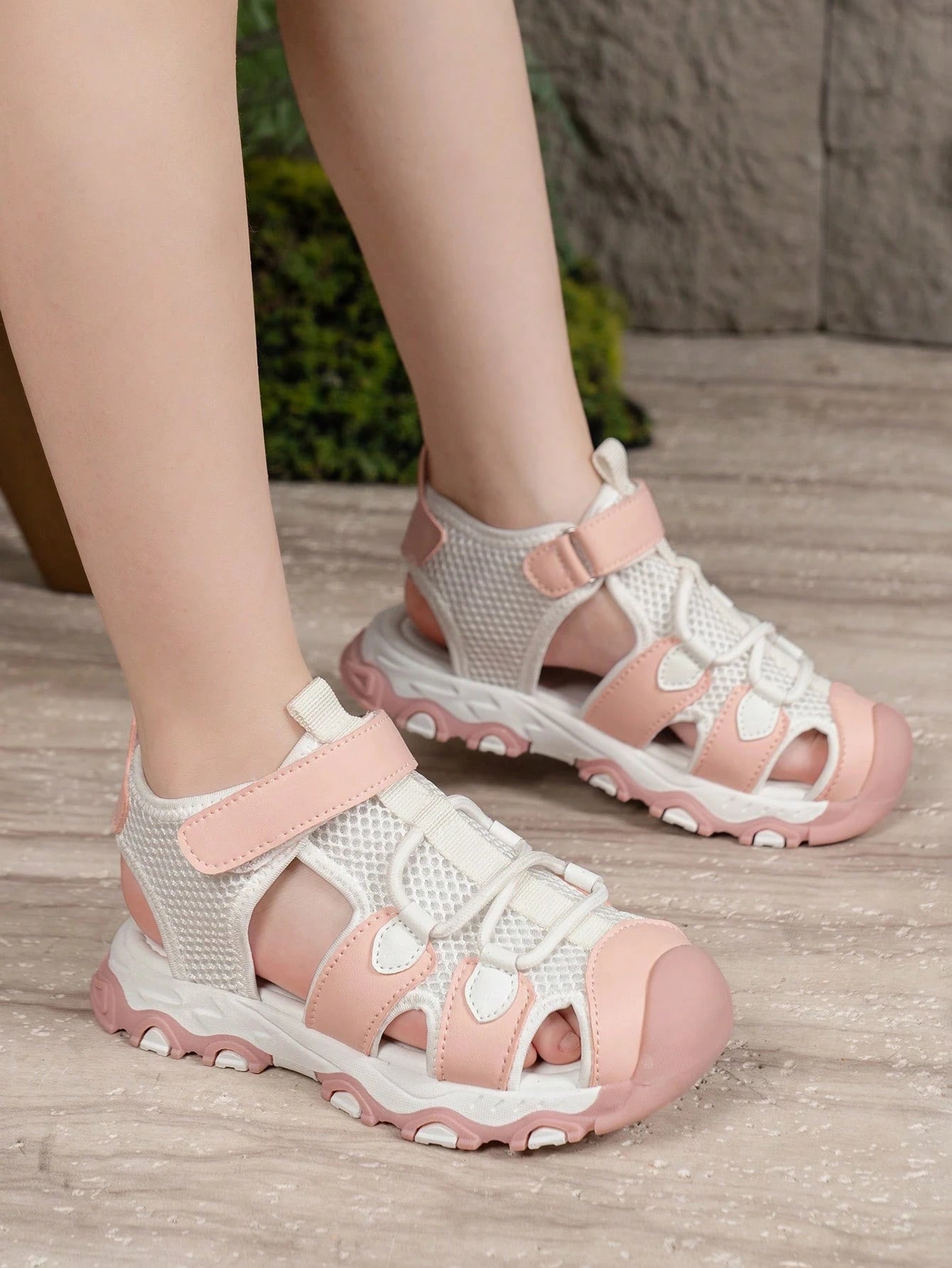 1 Pair Pink Splice Children Sports Casual Sandals Pink