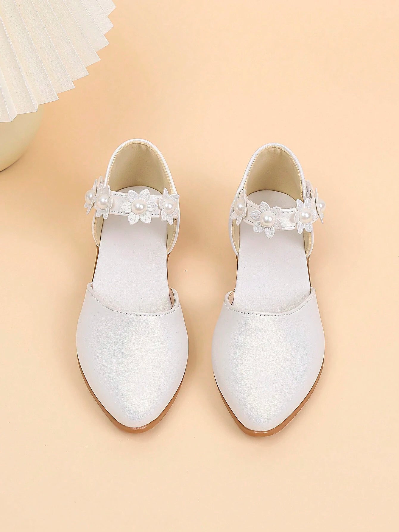 Girls' Floral Decorated Soft Sole High Heel Dress Shoes White