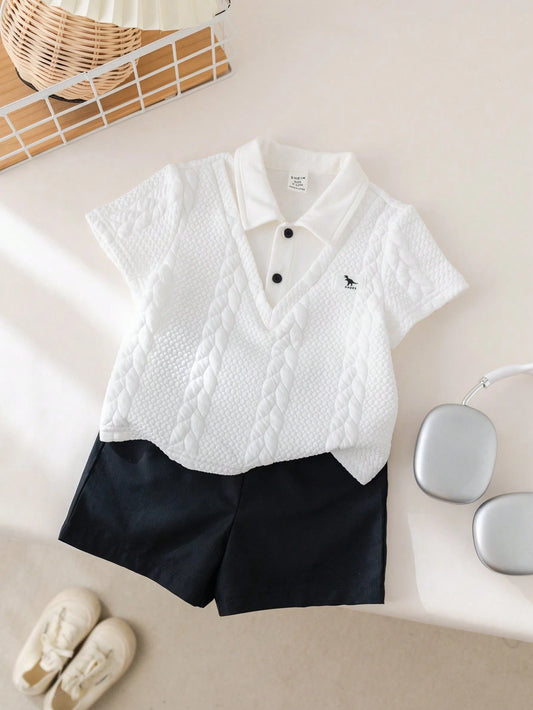 Baby Boy Cute 2 In 1 Polo Shirt & Elastic Waist Shorts Set Multicolor
