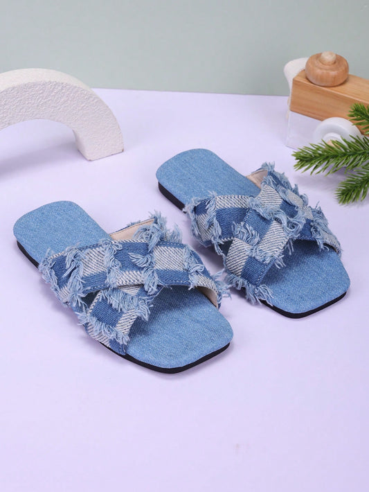 Fashion Letter Lightweight Slippers Leisure Simple Outdoor Indoor Travel Essential Blue