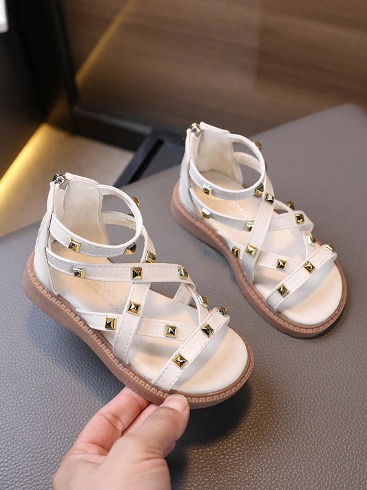 1 Pair Baby/Toddler Girls Metal Decor Fashion Roman Sandals Beige