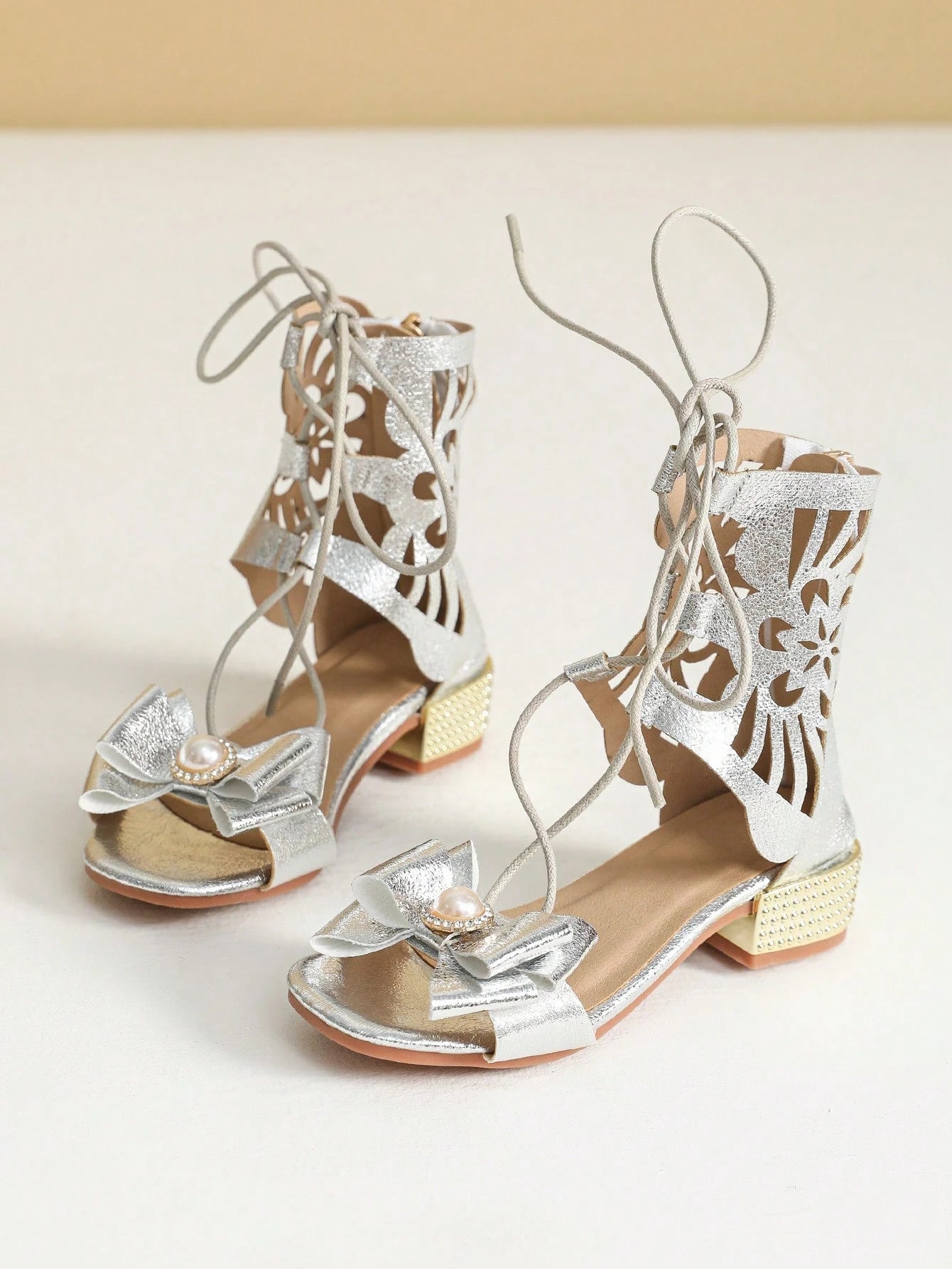 Girls Silver High Heel Sandals