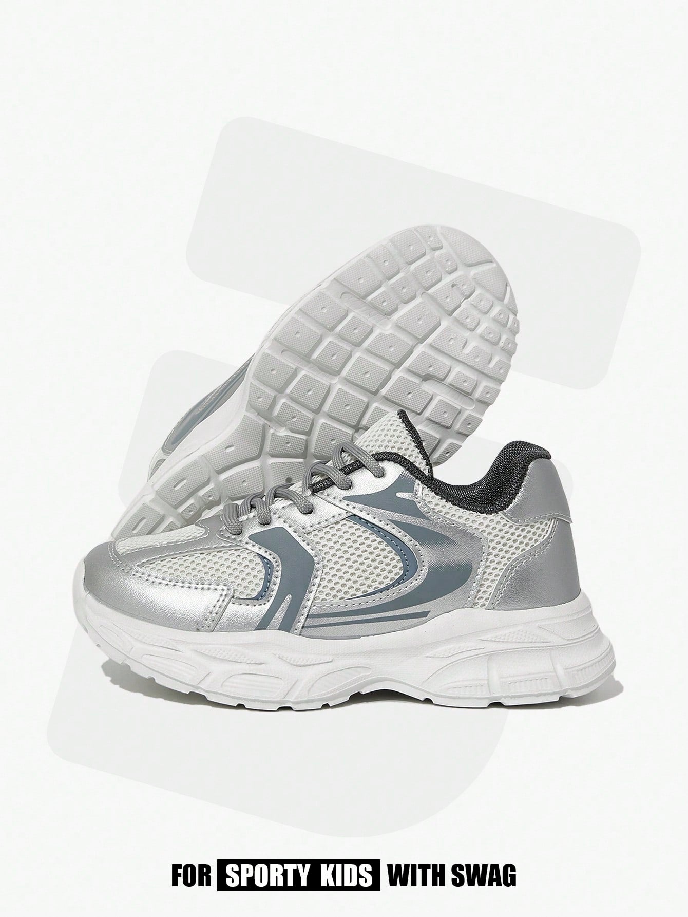 1 Pair Children's Silver Color Chunky Sneakers Silver