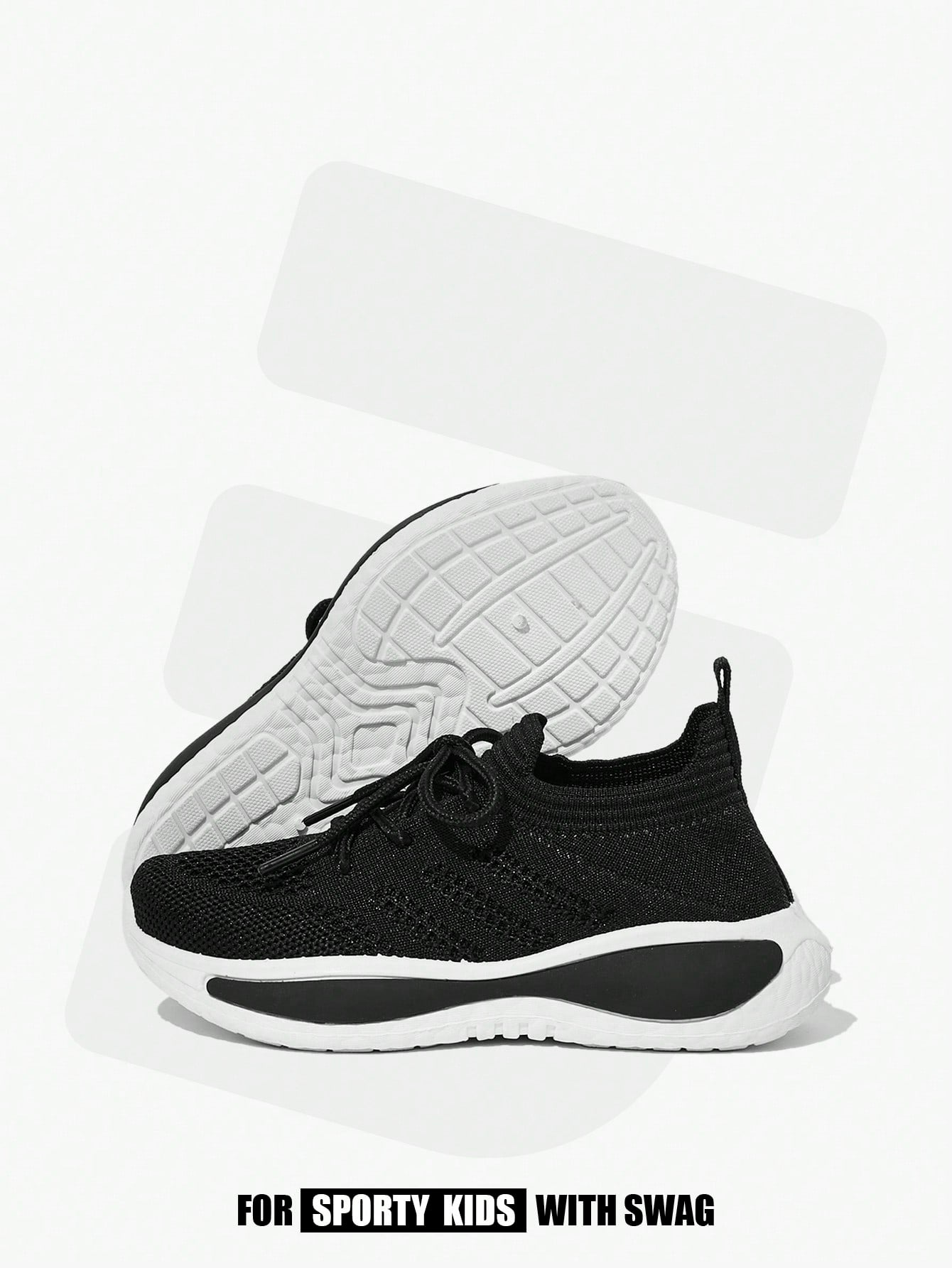 JNSQ 1 Pair All-Match Casual Versatile Breathable Lace-Up Boys Black Soft Sole Sneakers Black