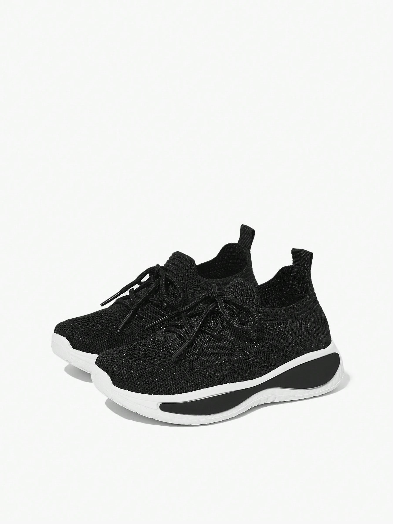 JNSQ 1 Pair All-Match Casual Versatile Breathable Lace-Up Boys Black Soft Sole Sneakers