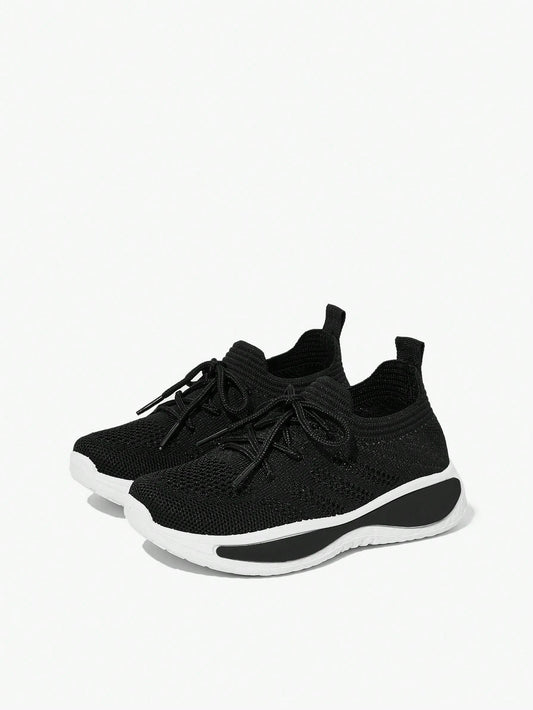 JNSQ 1 Pair All-Match Casual Versatile Breathable Lace-Up Boys Black Soft Sole Sneakers
