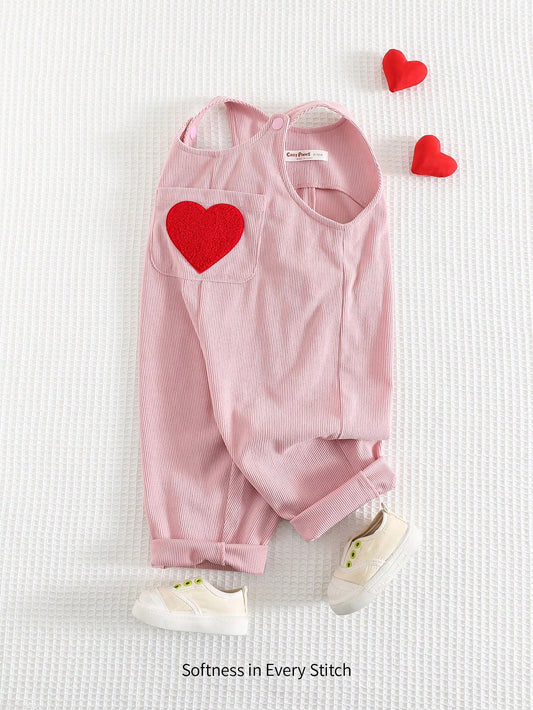 Heart Print Sleeveless Casual Sports Jumpsuit With Overall For Baby Girls Multicolor