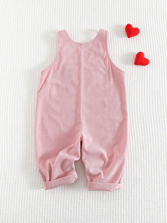 Heart Print Sleeveless Casual Sports Jumpsuit With Overall For Baby Girls
