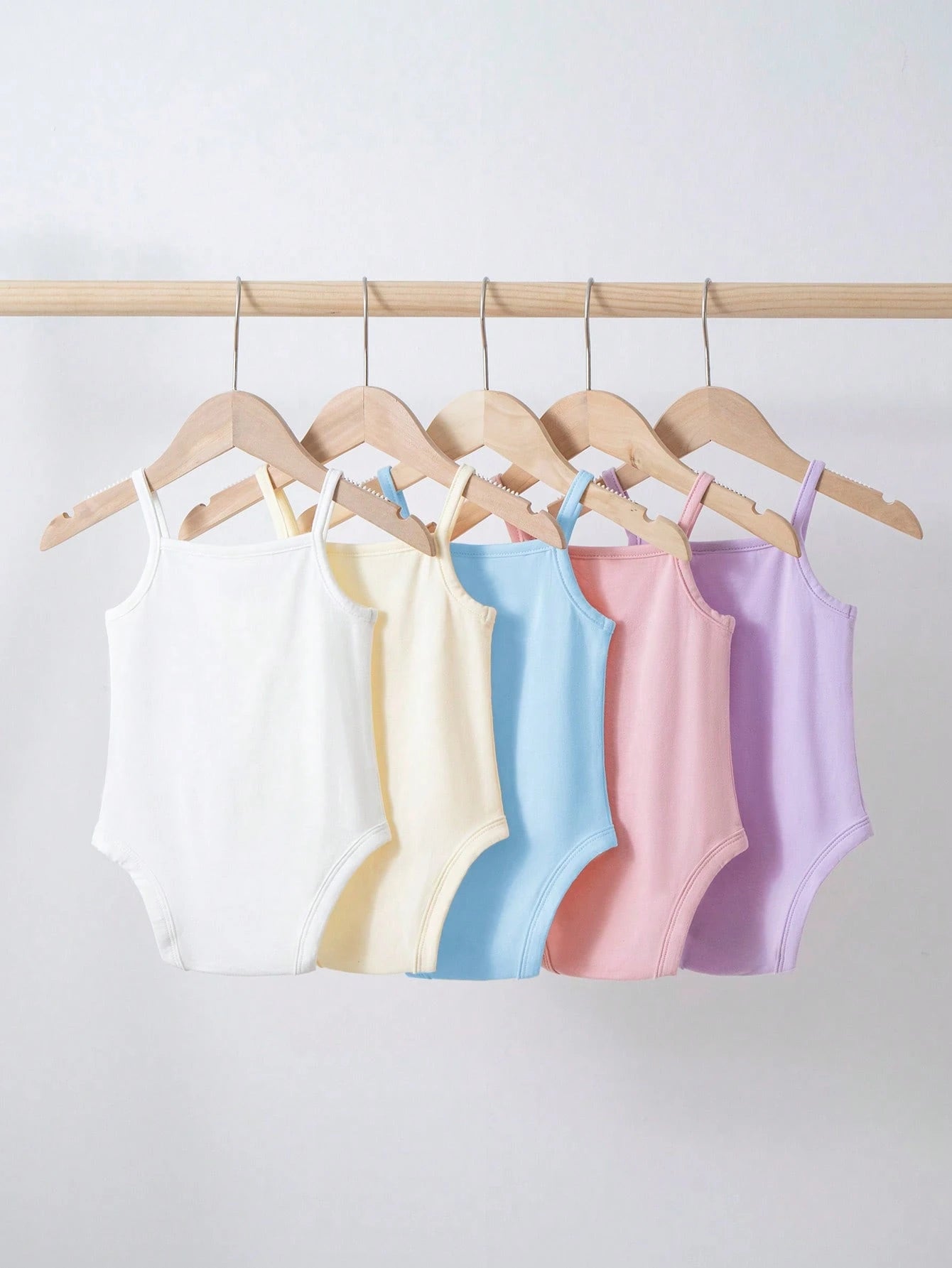 Baby Girl 5pcs Casual Knitted Comfortable Solid Color Bodysuit With Straps And Snaps