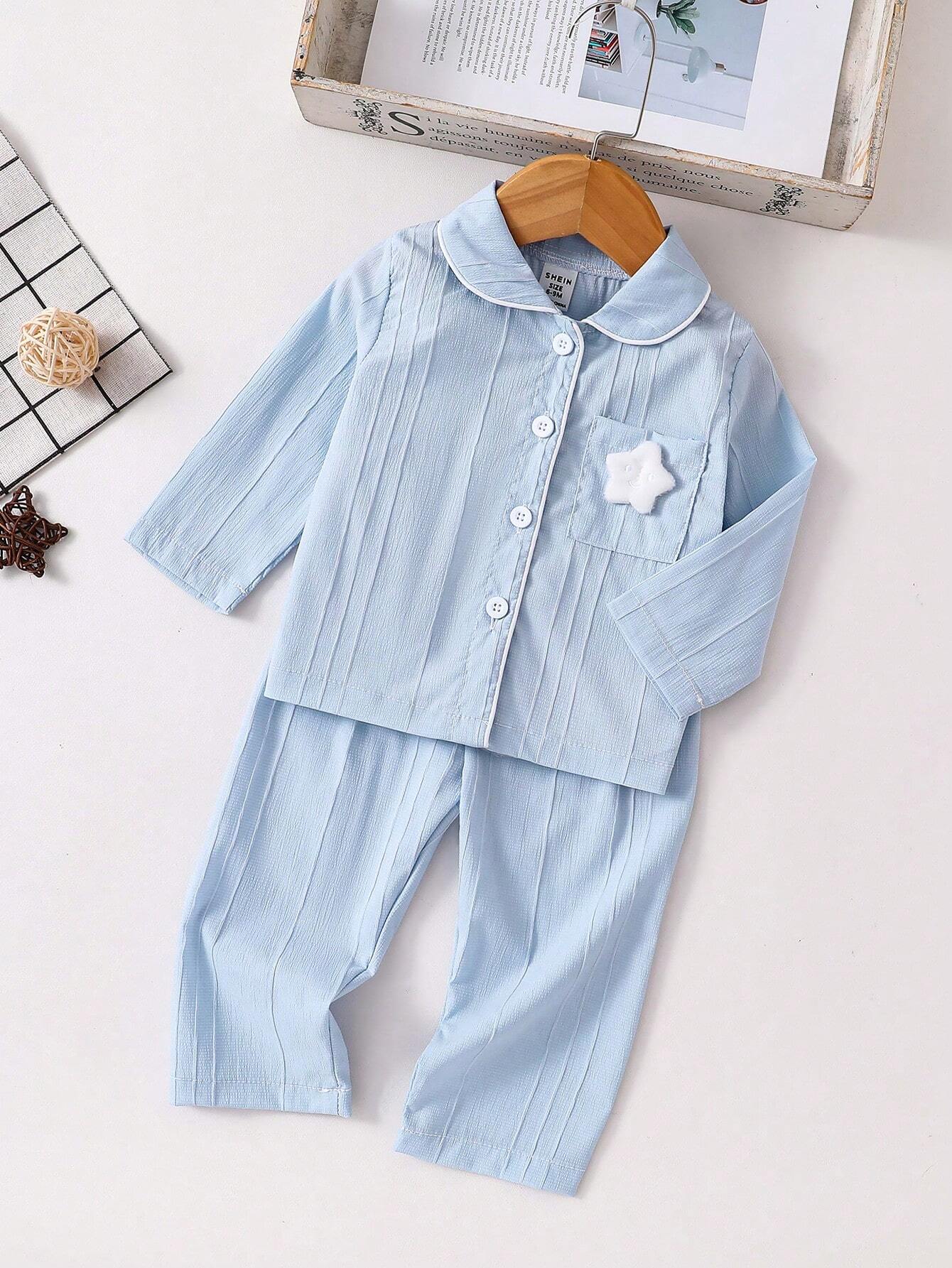 2pcs Toddler Boys' Solid Blue Casual Long Sleeve Top And Long Pants Blue