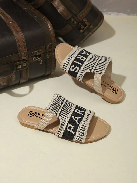 EuropeAn-American Style Round Toe Letter Embroidered Beach Slippers
