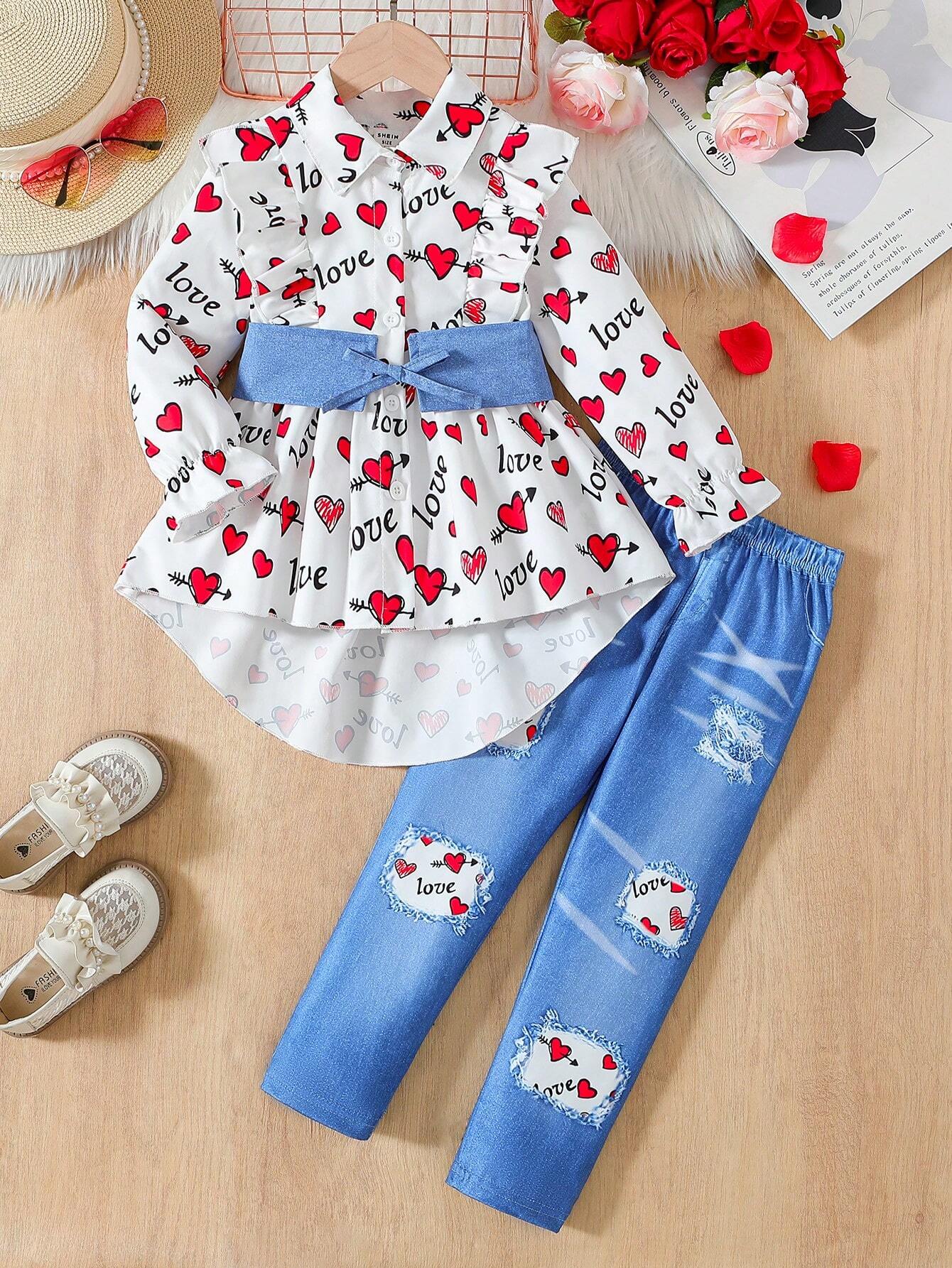 2pcs/Set Little Girls Trendy Stylish Solid Color Lapel Long Sleeve Shirt Blouse + Comfy Slim Fit Pants White