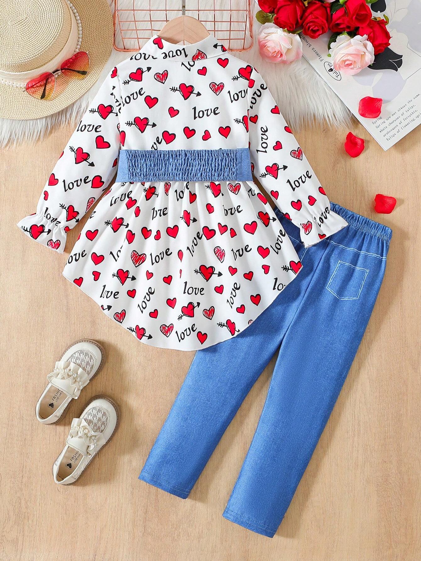 2pcs/Set Little Girls Trendy Stylish Solid Color Lapel Long Sleeve Shirt Blouse + Comfy Slim Fit Pants