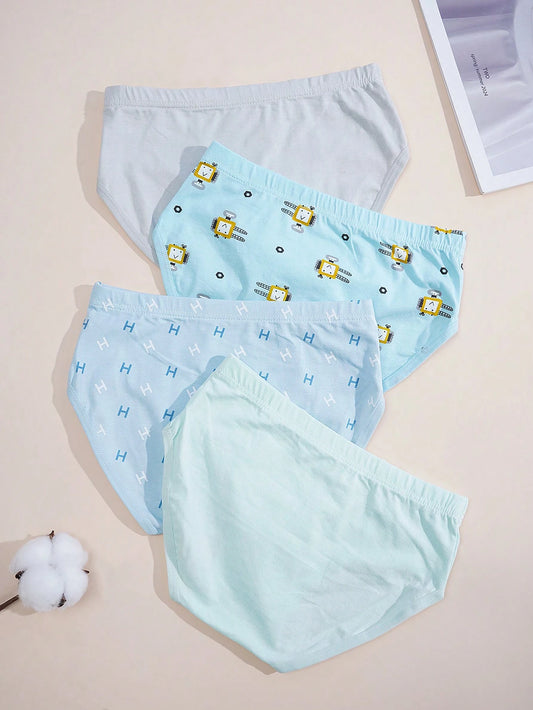 4pcs Young Boys Cartoon Style Soft & Comfortable Briefs