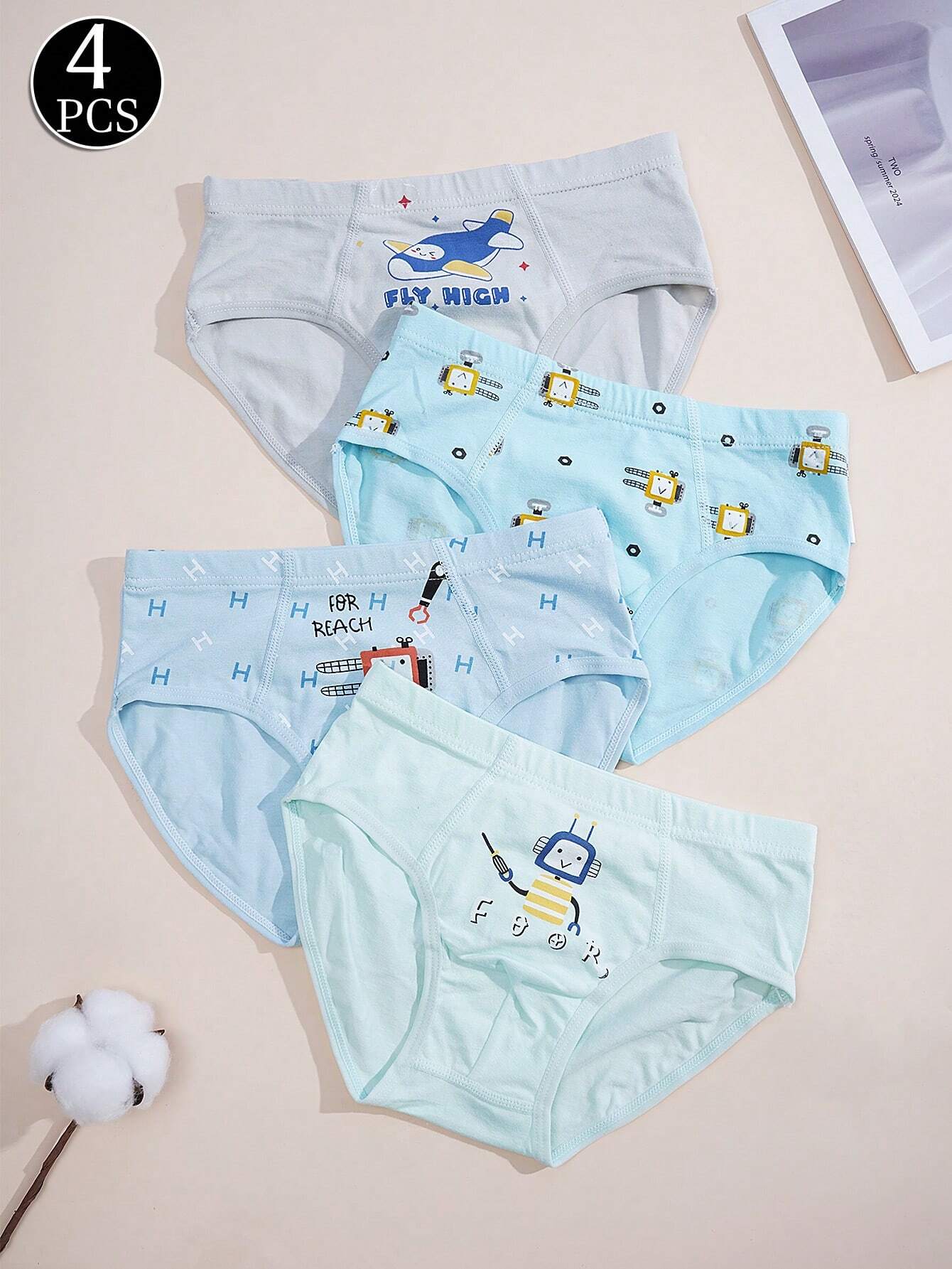 4pcs Young Boys Cartoon Style Soft & Comfortable Briefs Multicolor