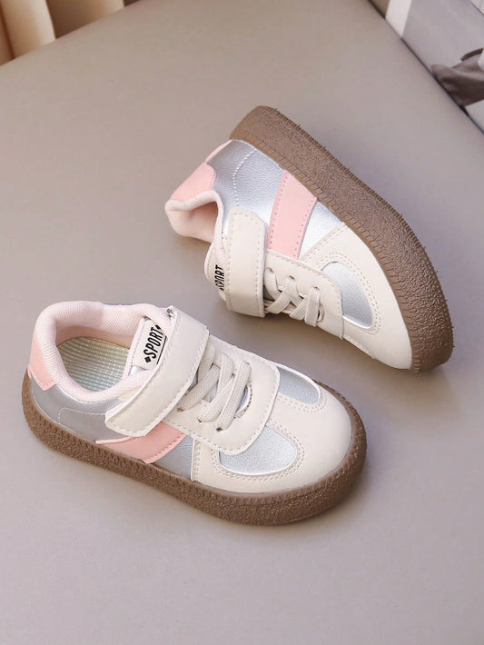 1 Pair Baby Leather Hook And Loop Patchwork Design Soft Bottom Unisex Shoes