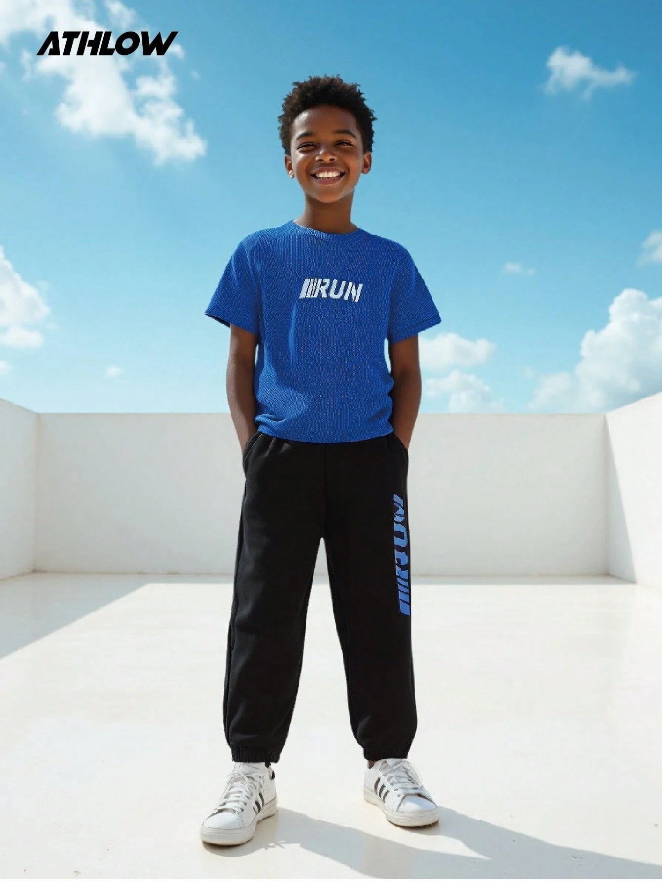 4T Boys' Outfit Set: Round Neck Short Sleeve Top And Black Breathable Sweat-Wicking Workout Pants Multicolor