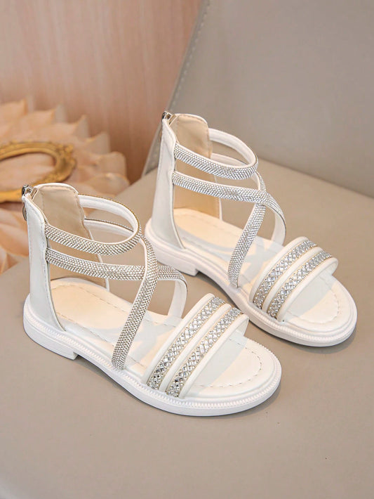 Stylish Full Diamond Soft Bottom Street Style Sandals White