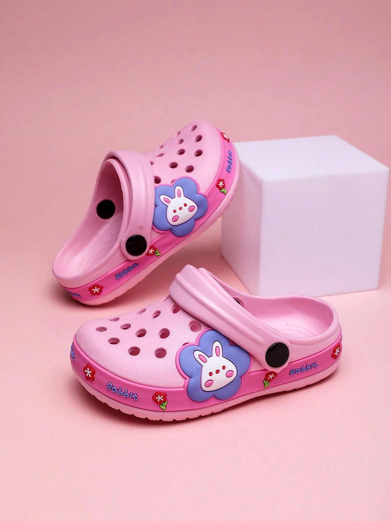 Cartoon Rabbit Hollow Out Backless Slippers Pink